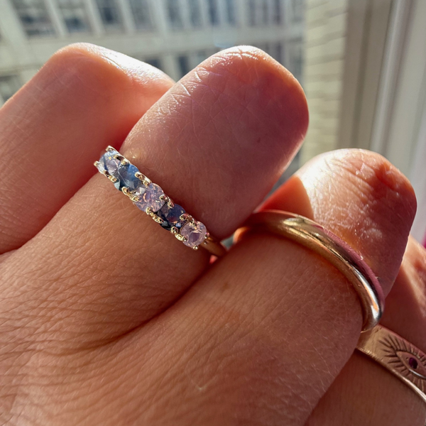 Round Cut Opalescent Sapphire Band