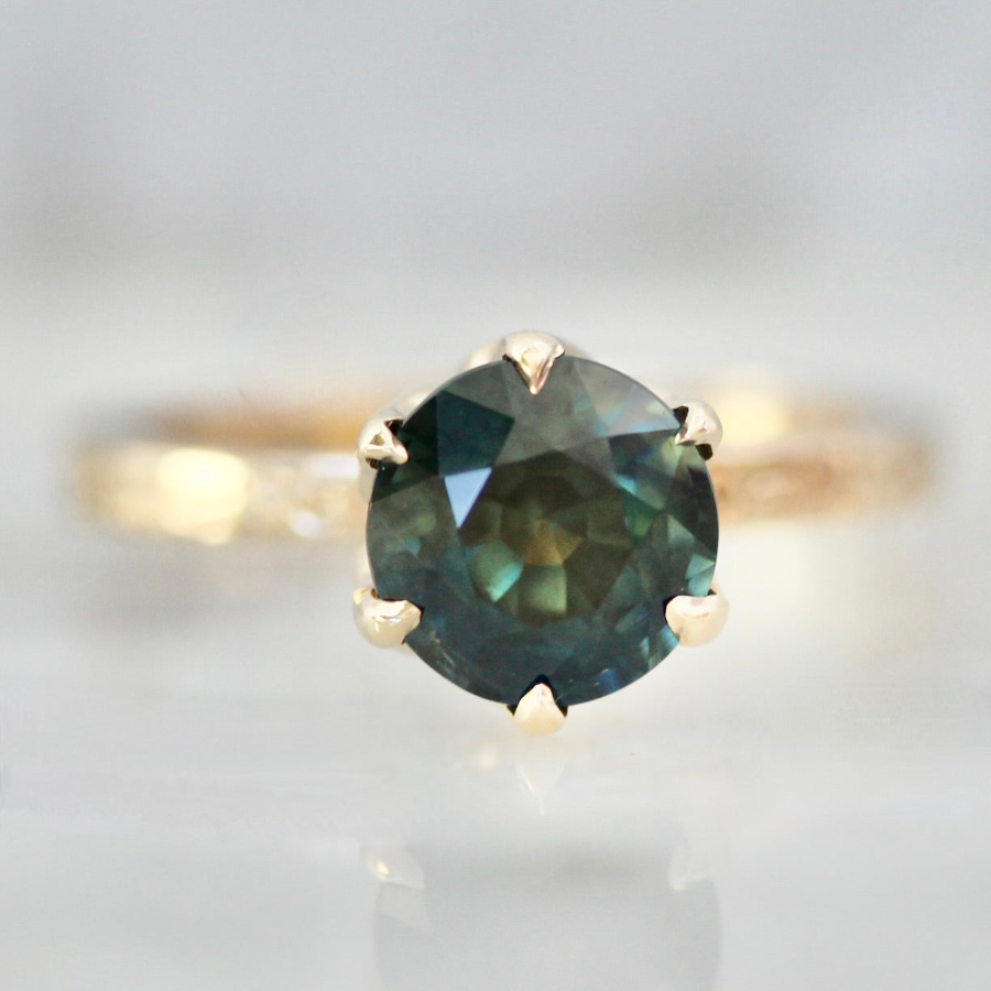 6455 Green Round Sapphire Engagement Ring