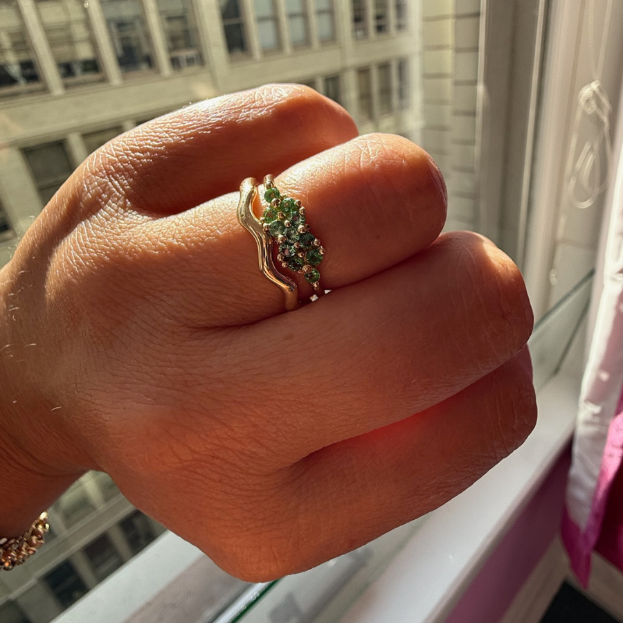 Sapphire & Tsavorite Cluster Ring