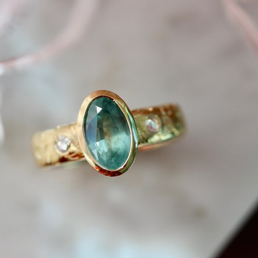 Secret Garden Green Oval Cut Montana Sapphire RingSecret Garden Green Oval Cut Montana Sapphire Ring