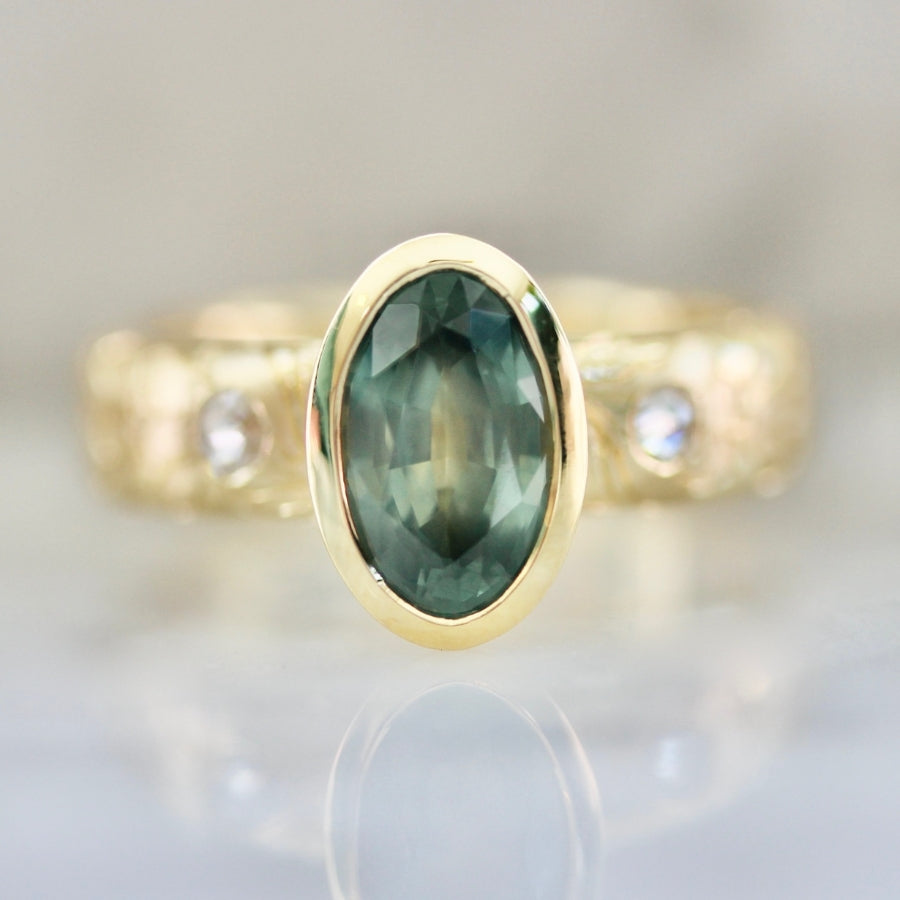 Tree Star Teal Portrait Cut Montana Sapphire Ring