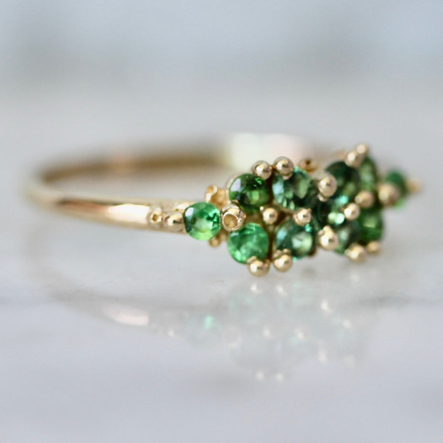 
            Shamrock Green Sapphire &amp; Tsavorite Cluster Ring