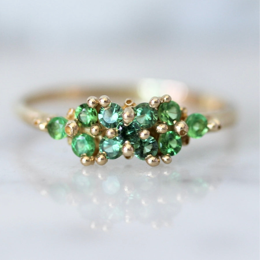 
            Shamrock Green Sapphire &amp; Tsavorite Cluster Ring