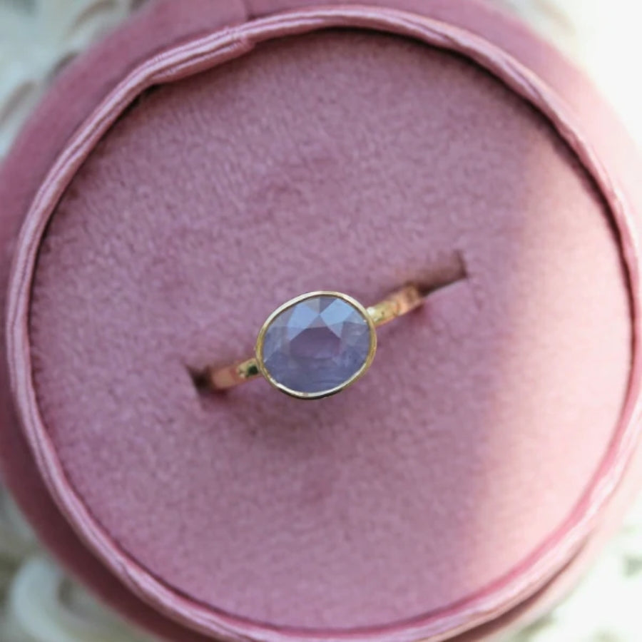 Six Candles Purple Oval Cut Opalescent Sapphire Ring
