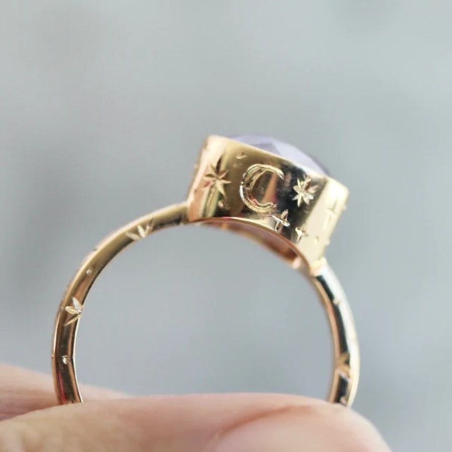 Six Candles Purple Oval Cut Opalescent Sapphire Ring