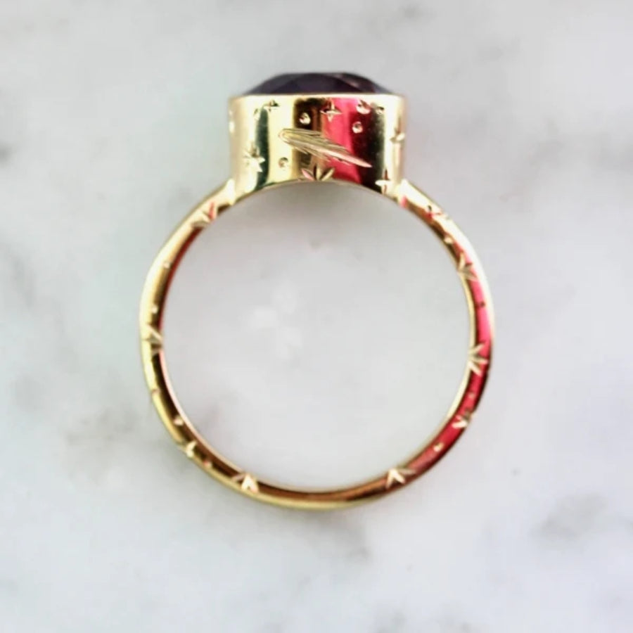 Six Candles Purple Oval Cut Opalescent Sapphire Ring