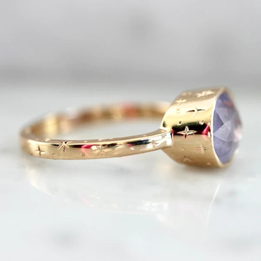 Six Candles Purple Oval Cut Opalescent Sapphire Ring