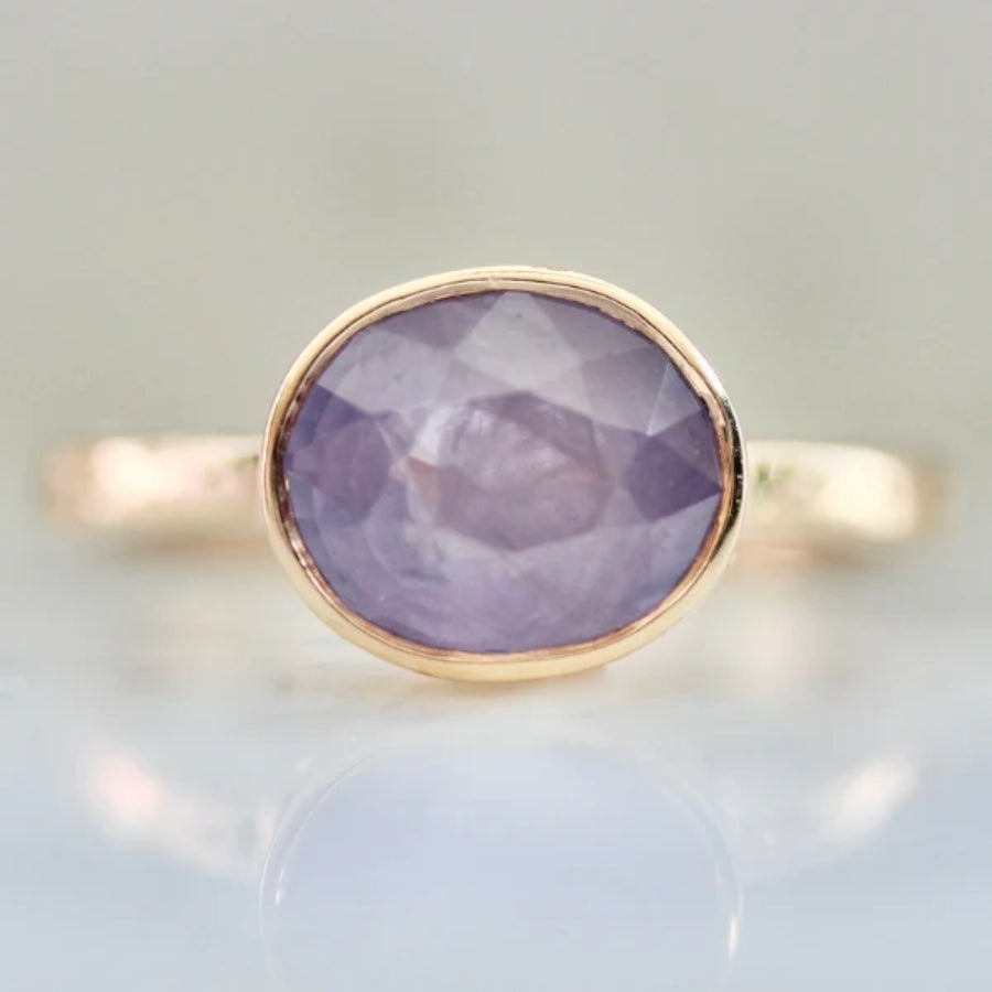 Six Candles Purple Oval Cut Opalescent Sapphire Ring