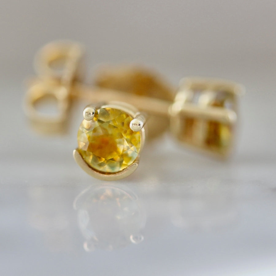 Smiley Yellow-Orange Round Brilliant Cut Montana Sapphire Earrings
