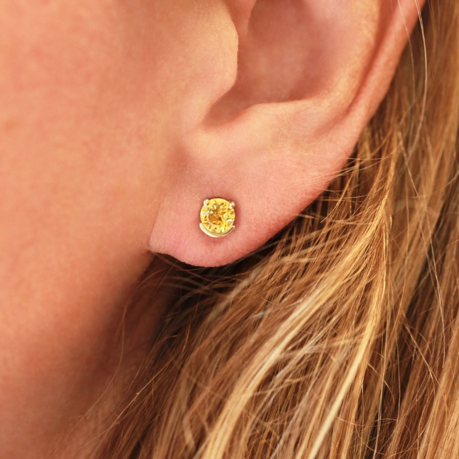 Smiley Yellow Round Brilliant Cut Sapphire Earrings