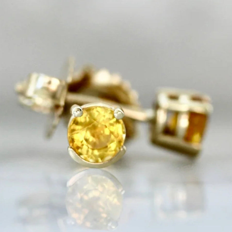 SMILEY YELLOW ROUND BRILLIANT CUT SAPPHIRE EARRINGS