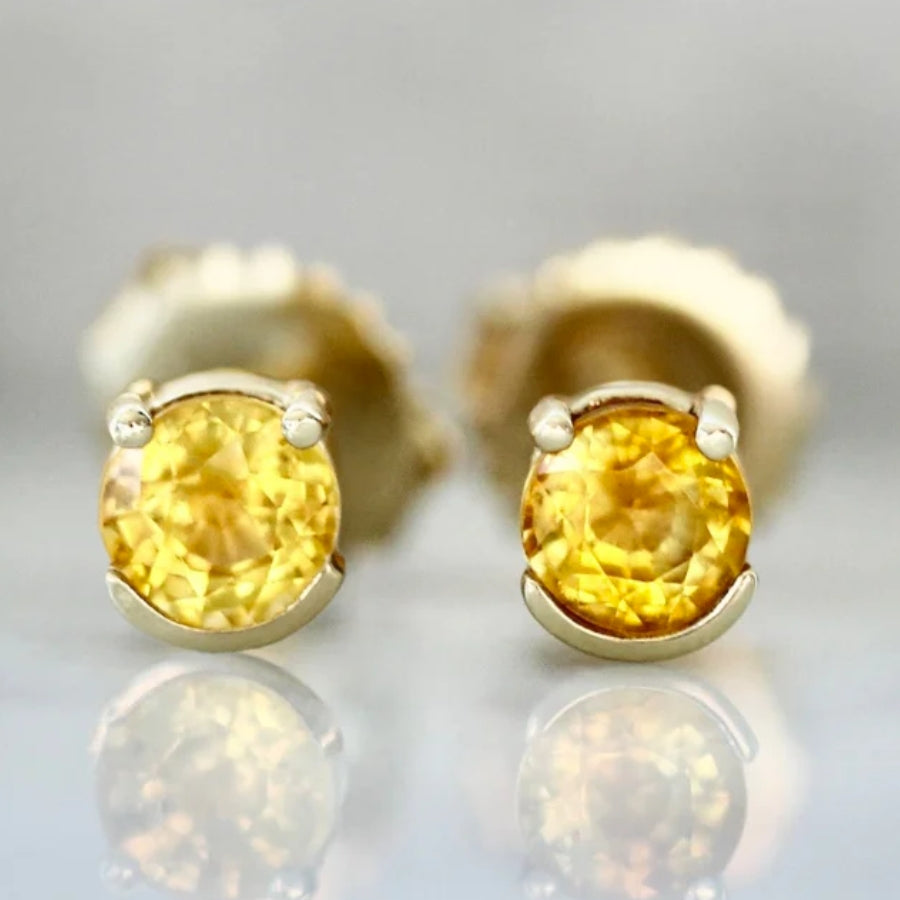 Smiley Yellow Round Brilliant Cut Sapphire Earrings