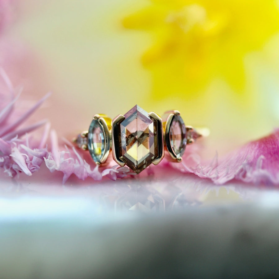 Snickerdoodle Champagne Hexagon Cut Diamond Ring