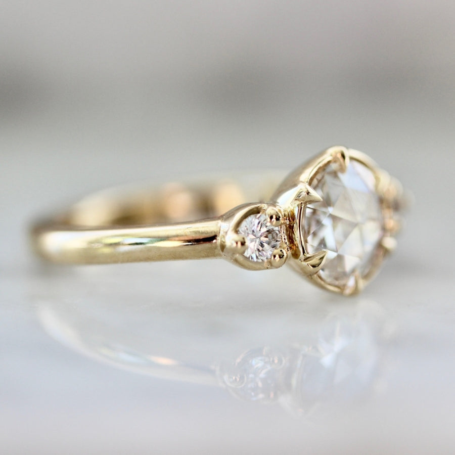 Snow Cone White Round Rose Cut Diamond Ring