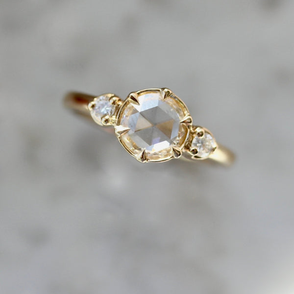 Snow Cone White Round Rose Cut Diamond Ring