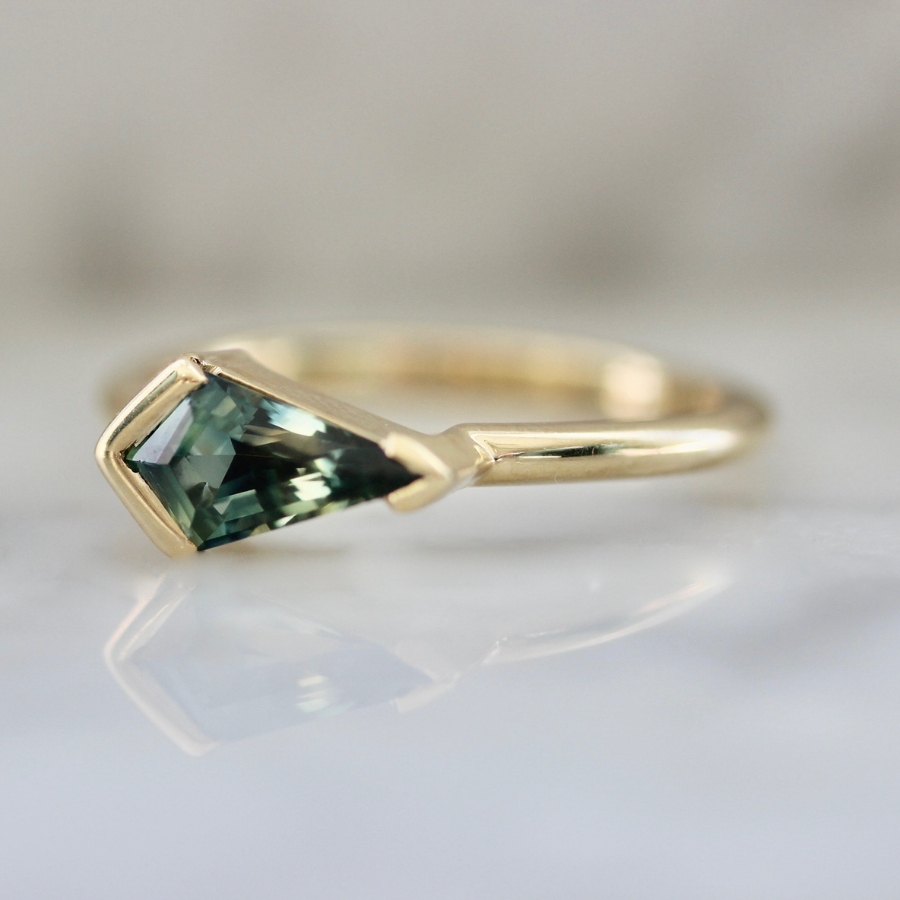 Social Butterfly Green-Yellow Kite Cut Sapphire Ring