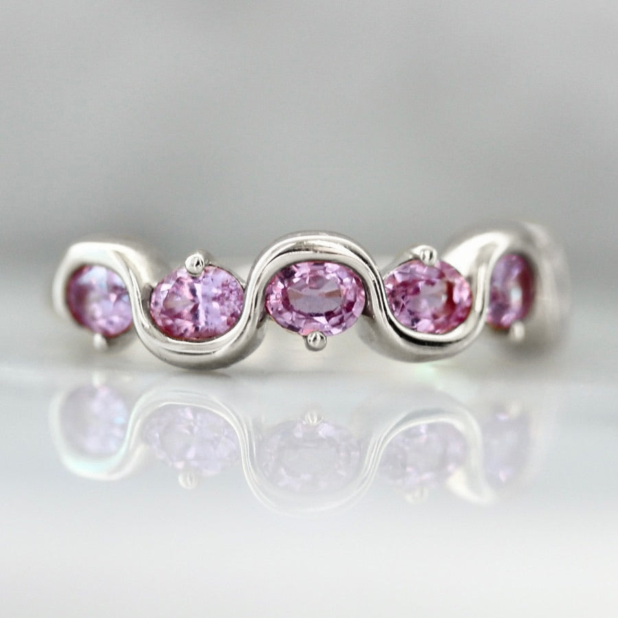
            Soft Serve Power Pink Oval Cut Sapphire Band in white gold