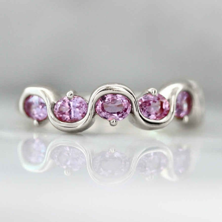 Soft Serve Power Pink Oval Cut Sapphire Band in white gold