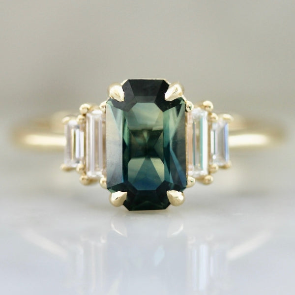 Solarium Green-Teal Radiant Cut Sapphire Ring