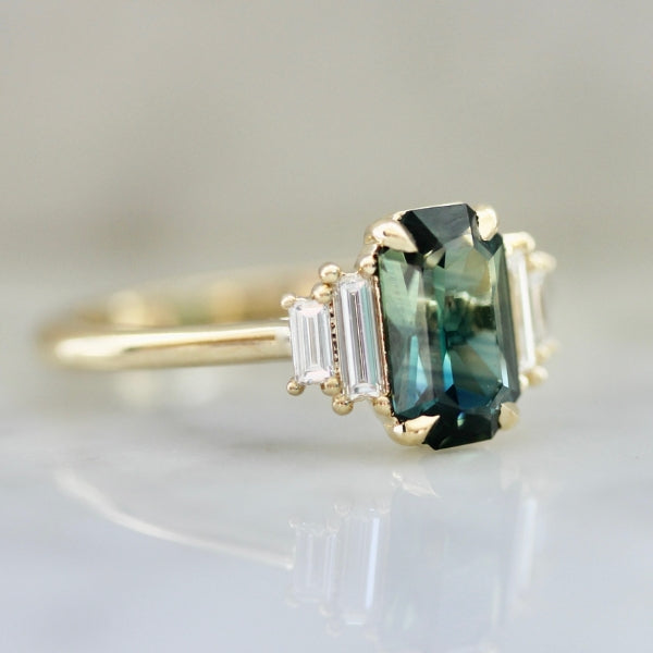 
            Solarium Green-Teal Radiant Cut Sapphire Ring