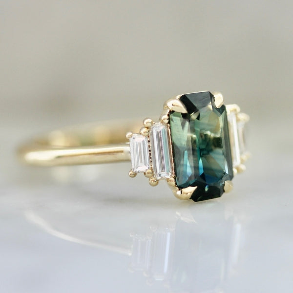 Solarium Green-Teal Radiant Cut Sapphire Ring