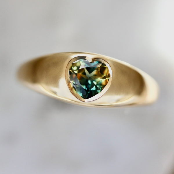 Sour Patch Green-Yellow Heart Cut Sapphire Ring