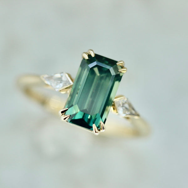 Speed Dial Green Emerald Cut Sapphire Ring