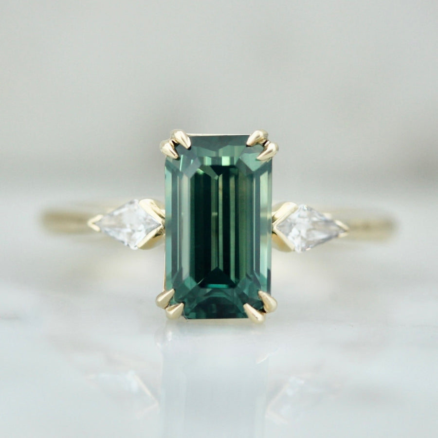 Speed Dial Green Emerald Cut Sapphire Ring