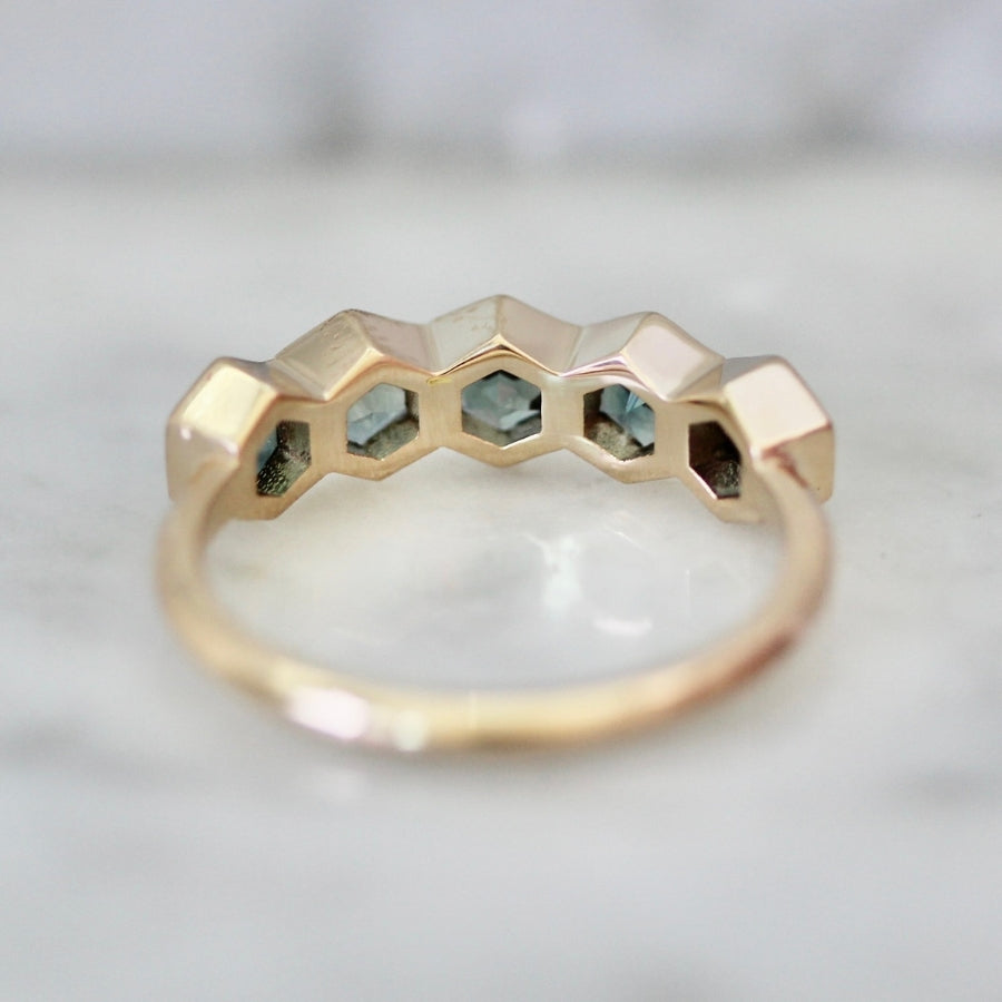 
            Spring Fling Teal Hexagon Cut Sapphire Ring