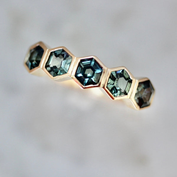 Spring Fling Teal Hexagon Cut Sapphire Ring