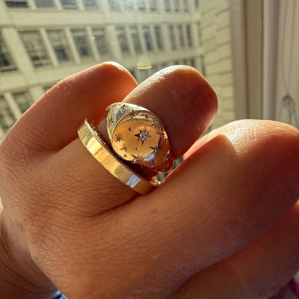 Orion Engraved Diamond Signet Ring