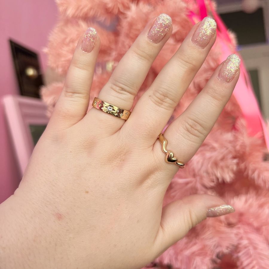 Star Engraved Diamond Gold Band