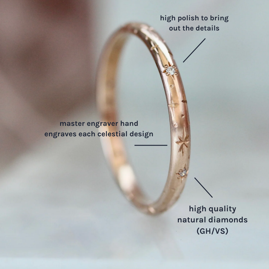 
            Star Engraved Diamond Gold Band