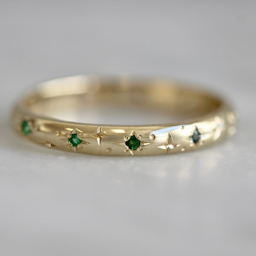 Star Engraved Gemstone Band