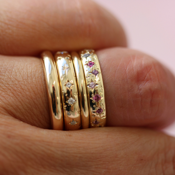 Pink Sapphire Celestial Star Wedding band