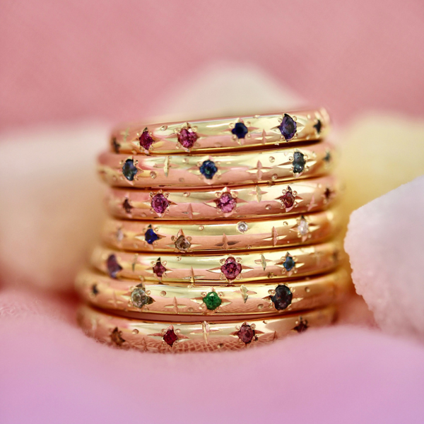 Star Engraved Gemstone Band