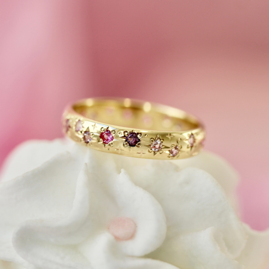 Star Engraved Gemstone Band