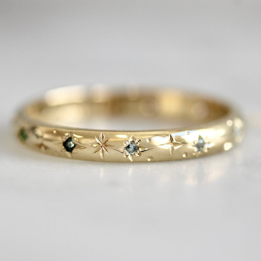 Star Engraved Gemstone Band