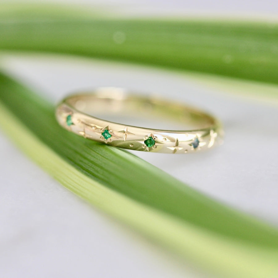 Star Engraved Gemstone Band