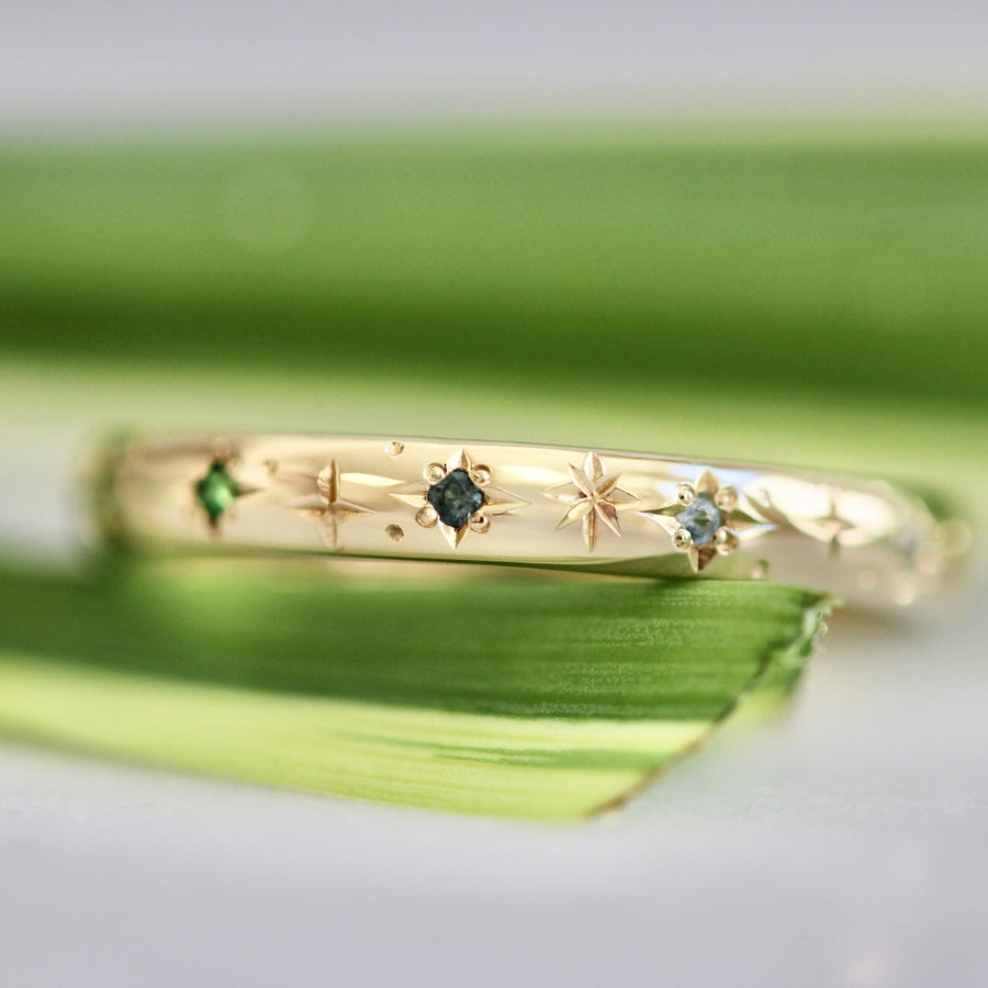 Star Engraved Gemstone Band