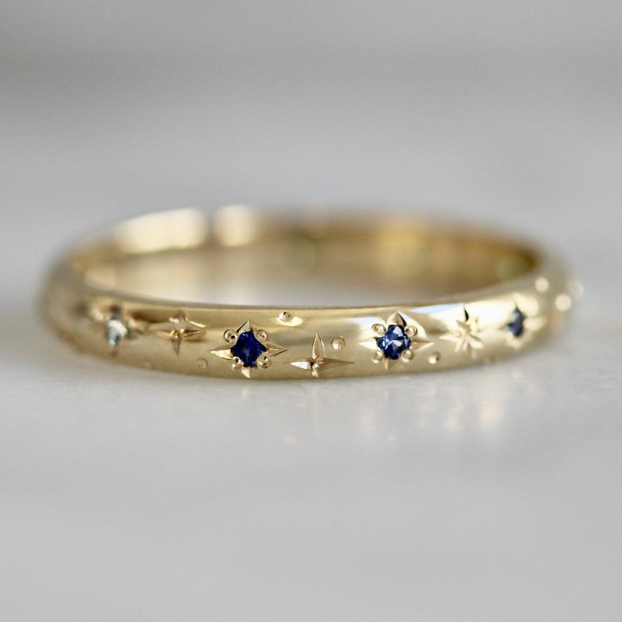 Star Engraved Gemstone Band