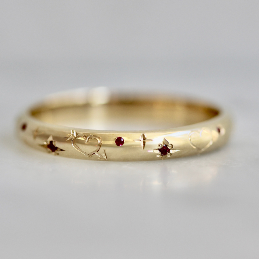 Star Engraved Ruby Band