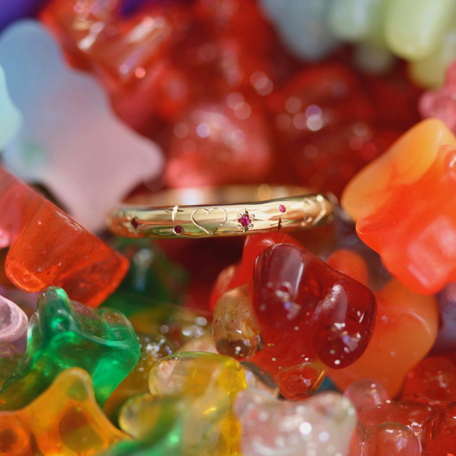 Star Engraved Ruby Band