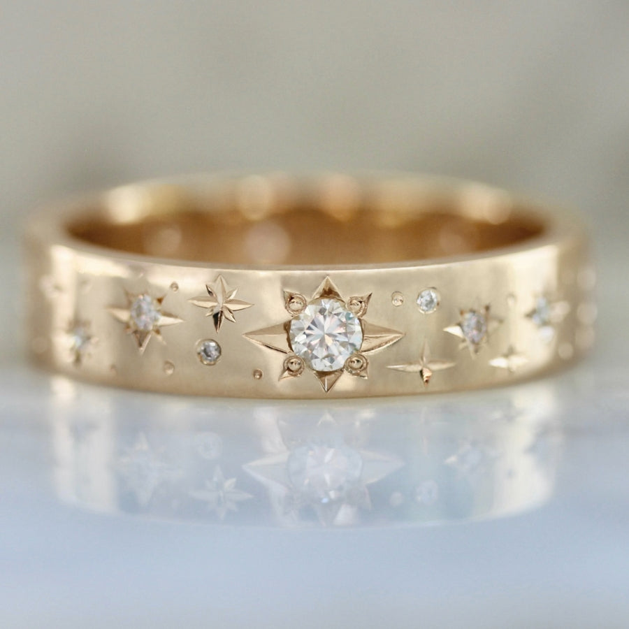 Super Moon Engraved Diamond Gold Band