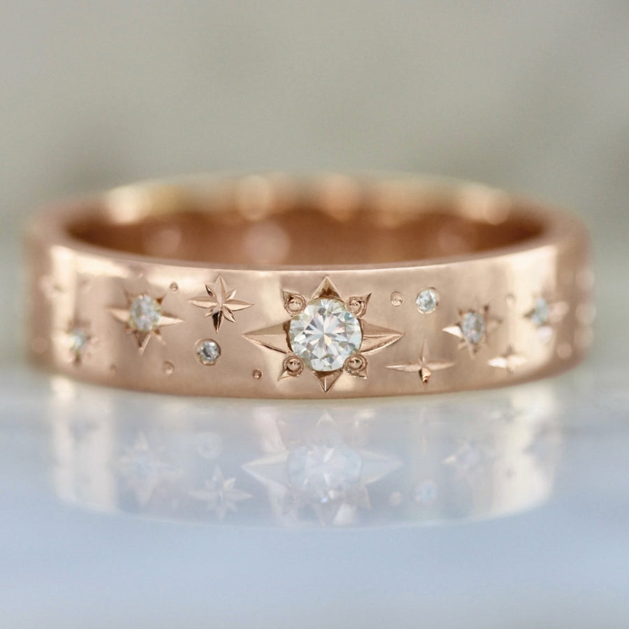 Super Moon Engraved Diamond Gold Band