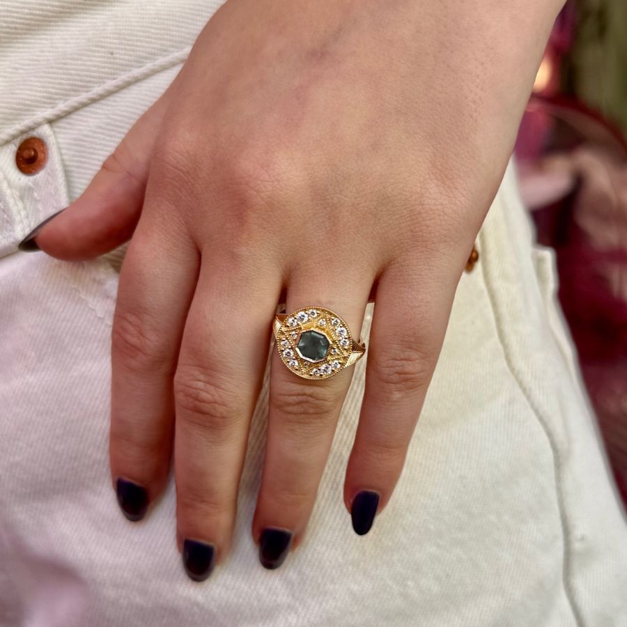 Teal Asscher Cut Montana Sapphire Ring