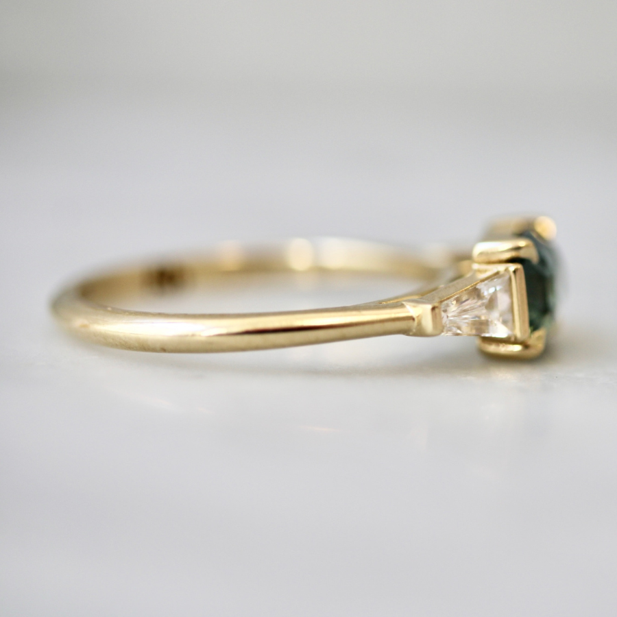 
            Blue-Green Cushion Cut Sapphire Ring