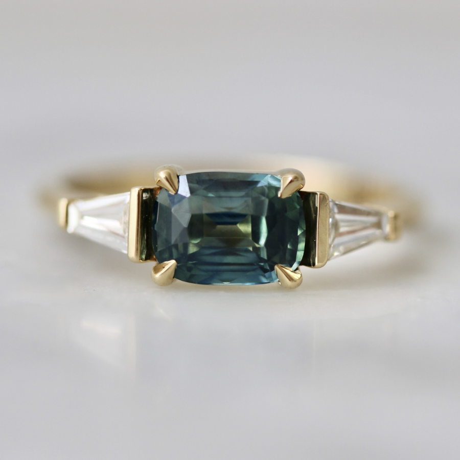 Teal Cushion Cut Sapphire Ring