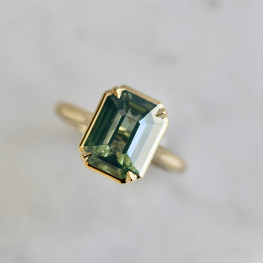 Teal Emerald Cut Opalescent Zircon Ring