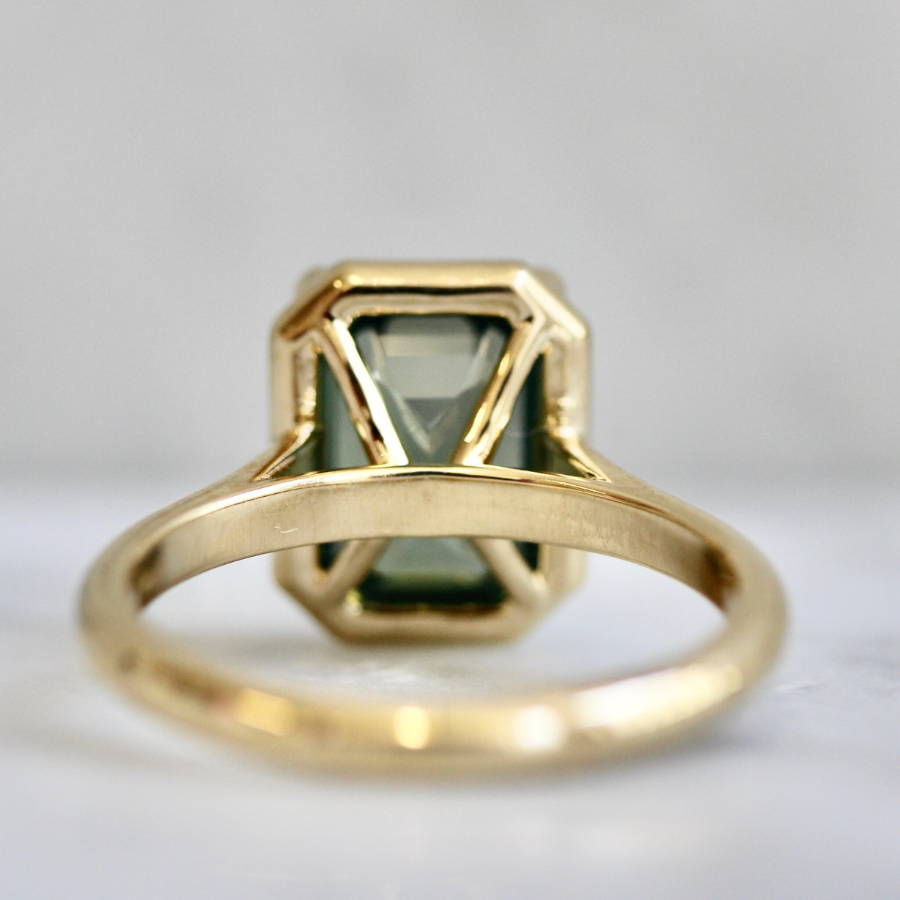 Teal Emerald Cut Opalescent Zircon Ring